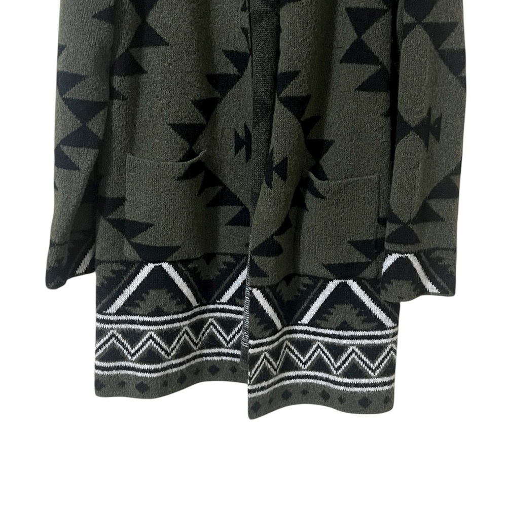 Frye geometric print Aztec green and black open front long line cardigan sweater - Picture 8 of 11